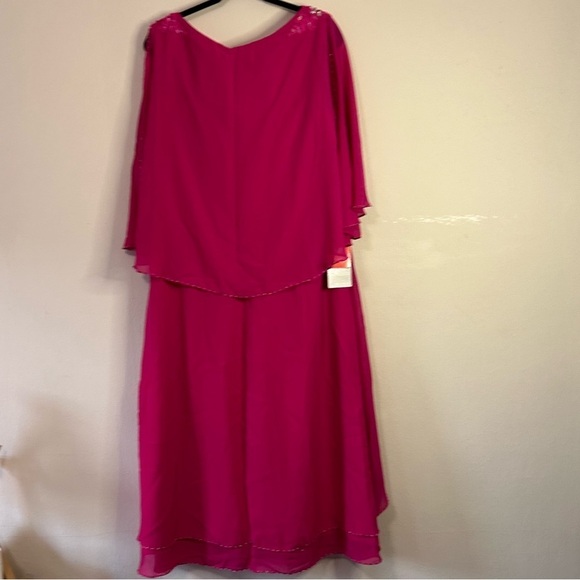 JJ’s House A-line Princess Cowl Neck Tea-Length Chiffon Dress in Fuchsia - Picture 3 of 6
